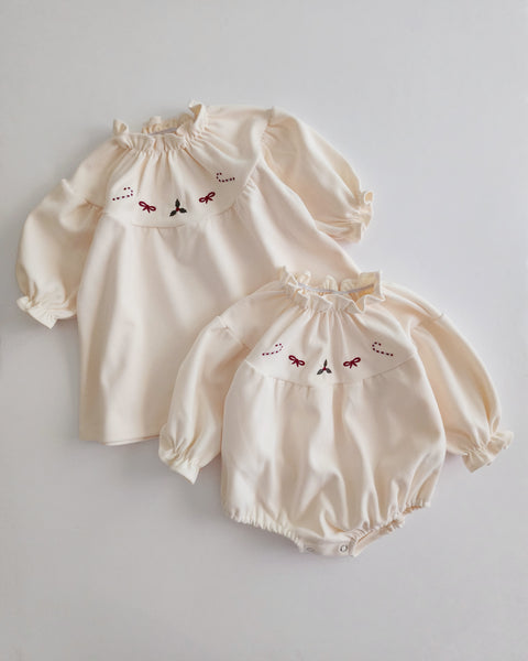 Baby Candy Cane Embroidery Romper  (3m-18m)
