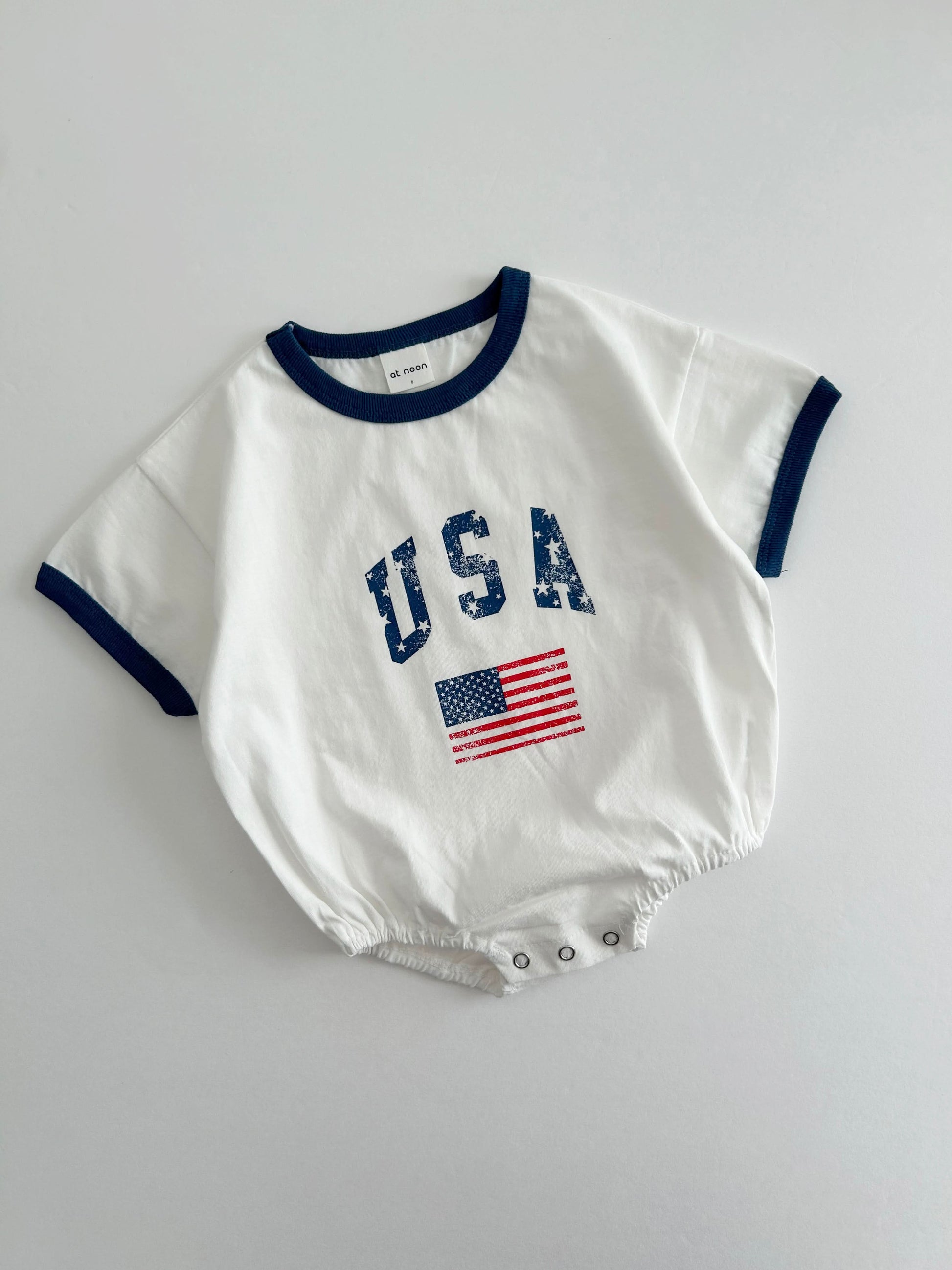 [At Noon Original Design] Baby Vintage Print USA Ringer T-shirt Romper (3-18m) - 2 Colors - AT NOON STORE