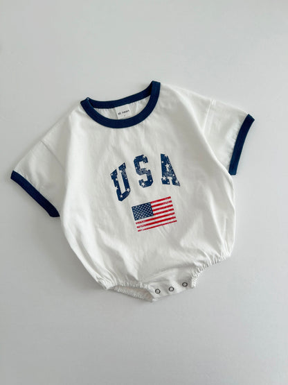 [At Noon Original Design] Baby Vintage Print USA Ringer T-shirt Romper (3-18m) - 2 Colors - AT NOON STORE