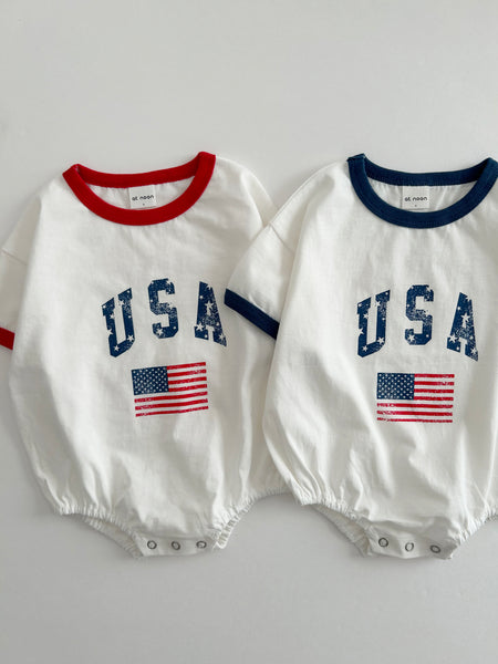 [At Noon Original Design] Baby Vintage Print USA Ringer T-shirt Romper (3-18m) - 2 Colors