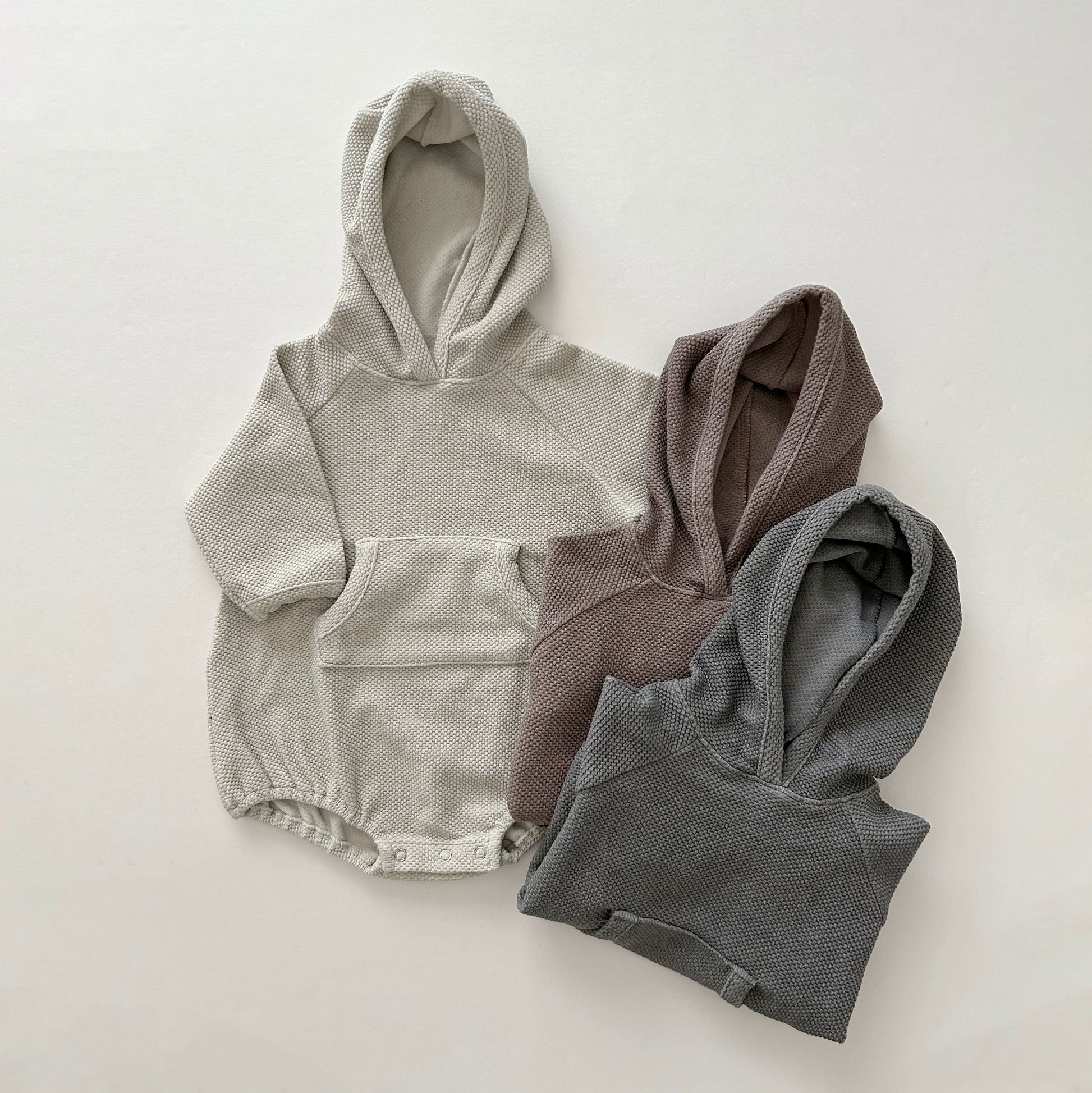 Baby Nunu Textured Kangaroo Pocket Hoodie Romper (3-18m) - 3 Colors - AT NOON STORE