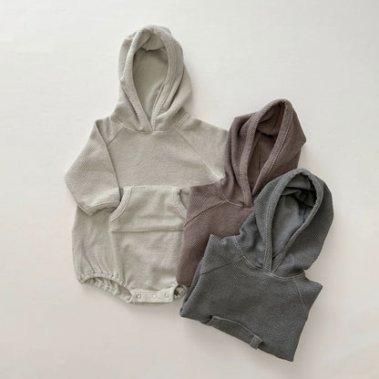 Baby Nunu Textured Kangaroo Pocket Hoodie Romper (3-18m) - 3 Colors - AT NOON STORE