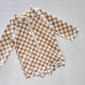Boy's Zip Up Rashguard | Tan Checkered (0-3y)