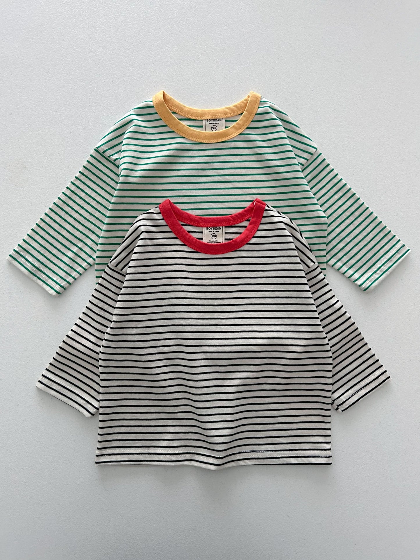 Kids Soy S25 Contrast Neckline Stripe Long Sleeve Top (1-9y) - 2 Colors - AT NOON STORE