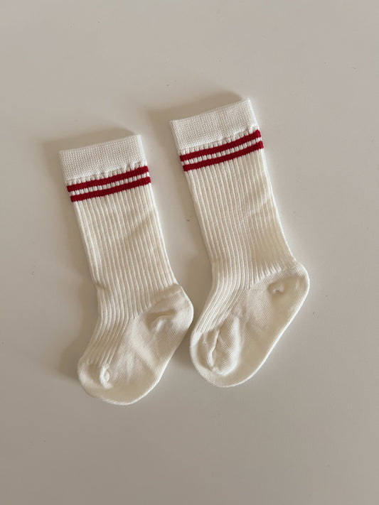 Baby Toddler Double Line Knee Socks (0-8y) - Red Line