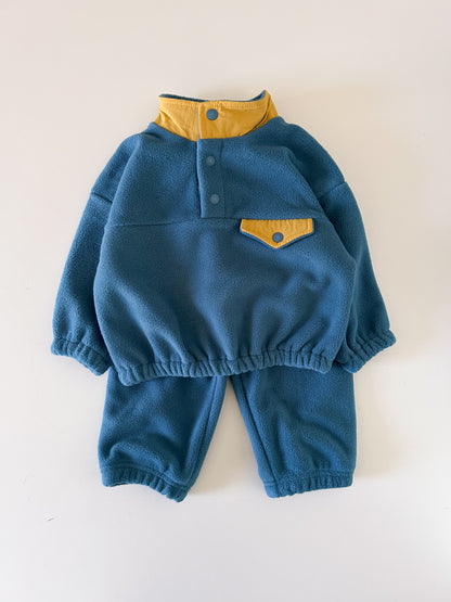 Kids Soy W25 Fleece Half Button Up Mock Neck Sweatshirt and Jogger Pants Set (1-6y) - Green Yellow