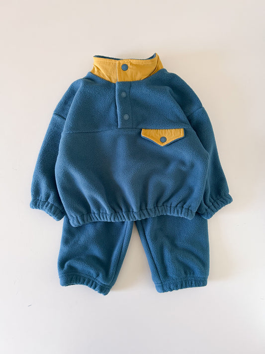 Kids Soy W25 Fleece Half Button Up Mock Neck Sweatshirt and Jogger Pants Set (1-6y) - Green Yellow