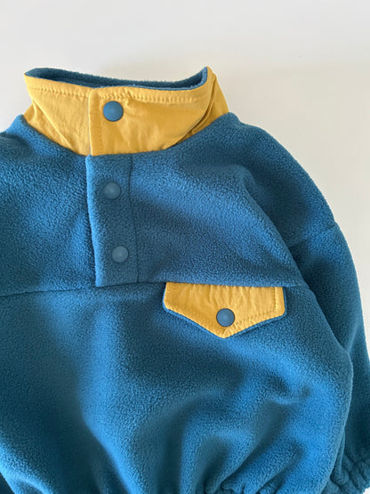 Kids Soy W25 Fleece Half Button Up Mock Neck Sweatshirt and Jogger Pants Set (1-6y) - Green Yellow