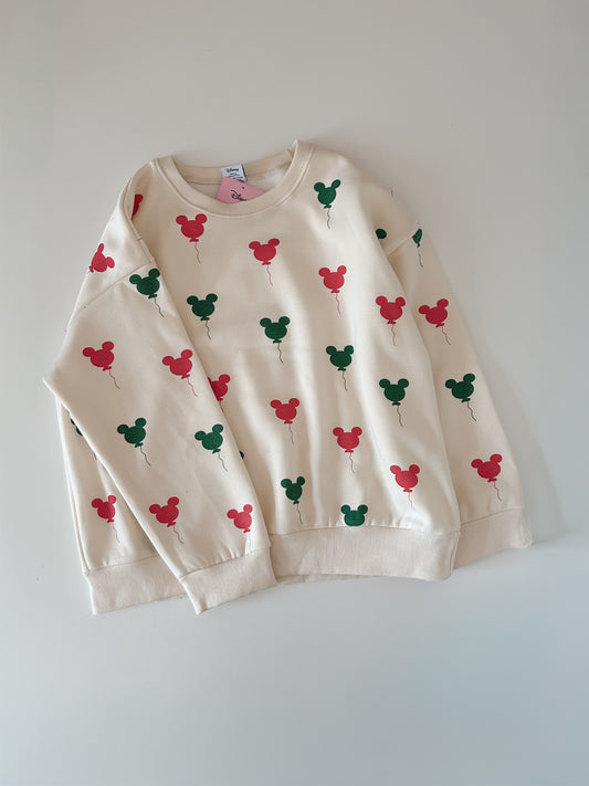 Adult Holiday Mickey Balloon Print Brushed Cotton Sweatshirt - Cream