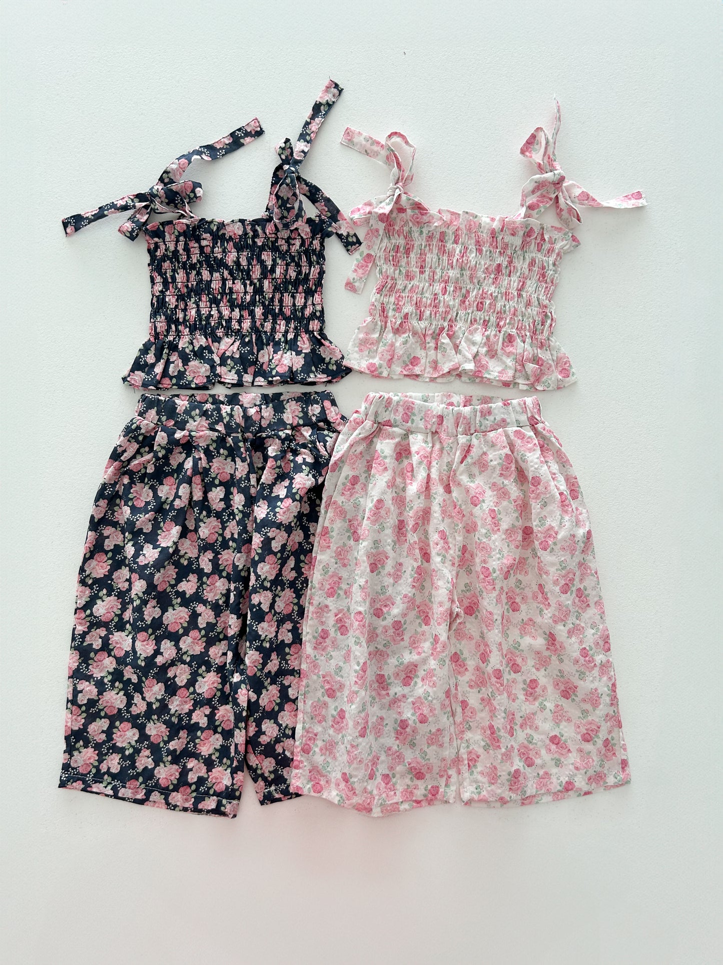 Baby Toddler Bella SS25 Floral Tie Shoulder Smocked Top and Wide Pants Set (1-4y) - 2 Colors