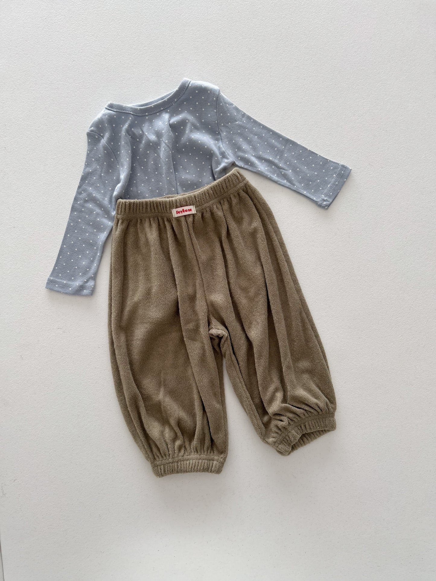 Kids Soy F26 Polka Dot Long Sleeve Top and Terry Cloth Balloon Pants Set (1-6y) - 3 Colors