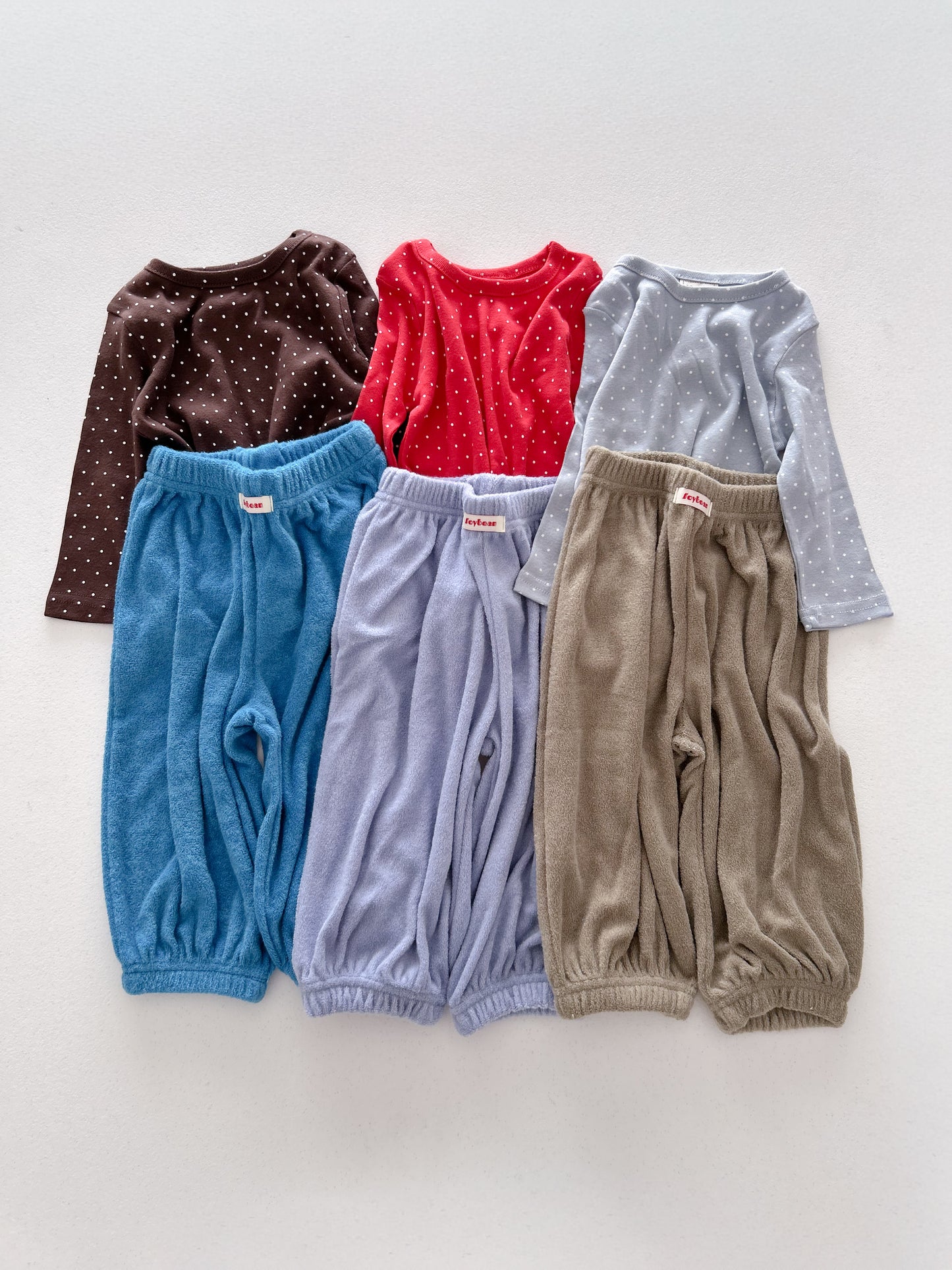 Kids Soy F26 Polka Dot Long Sleeve Top and Terry Cloth Balloon Pants Set (1-6y) - 3 Colors