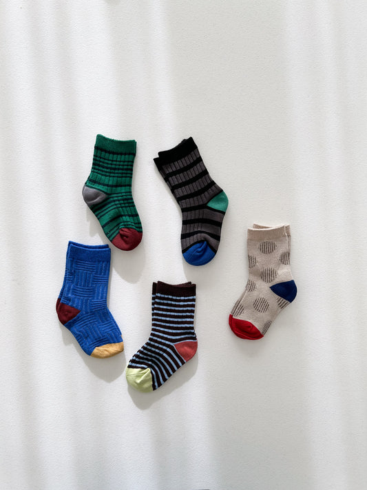Toddler Jacquard 5PK Socks Set (1-8y) - Green Blue