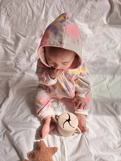 [At Noon Original] Baby Oversized Zip-Up Hoodie Jumpsuit (3m-4y)- Tie Dyed Multi - AT NOON STORE