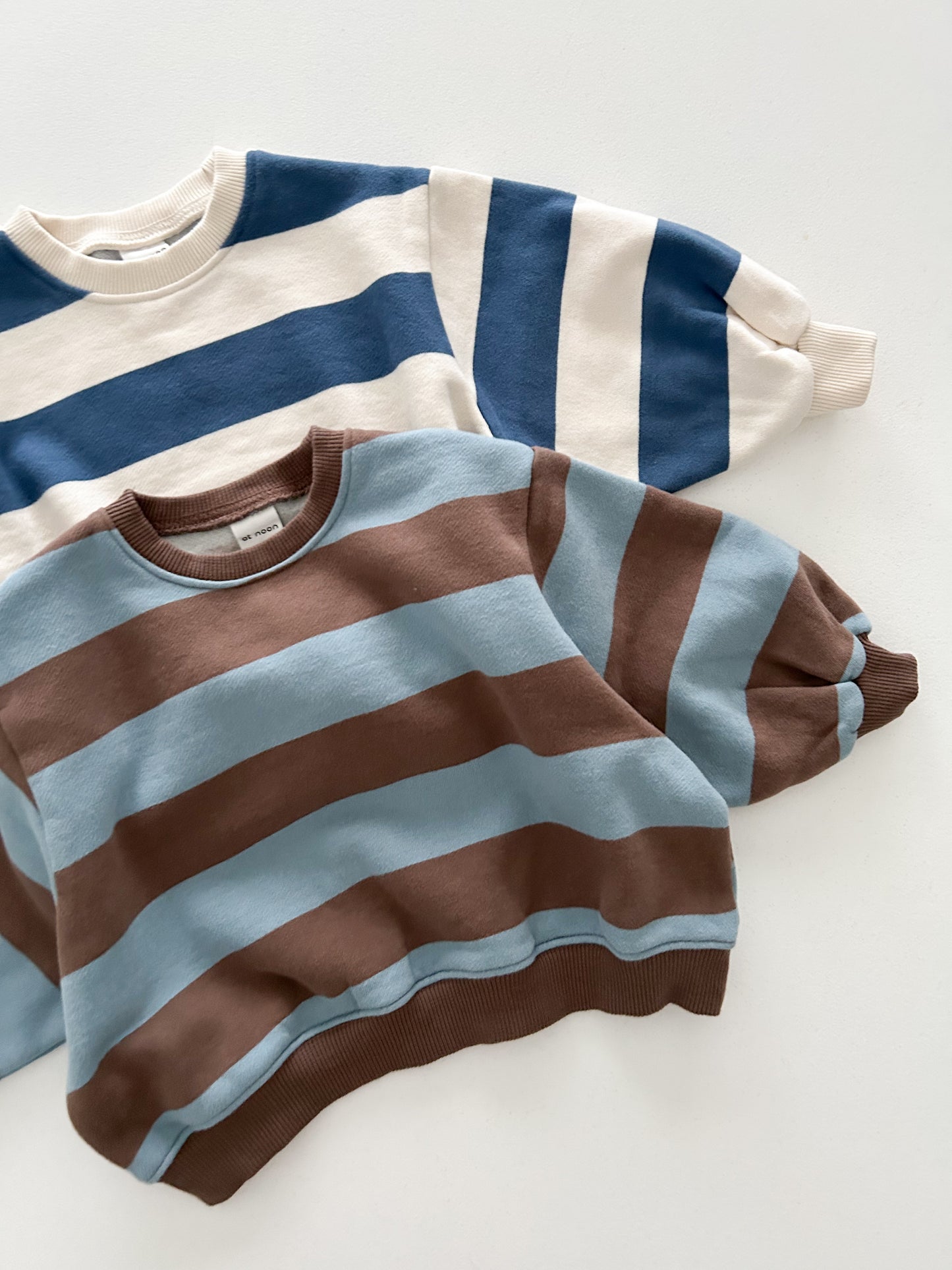 Toddler W25 Oversized Brushed Cotton Stripe Sweatshirt (1-6y) - Sky Brown