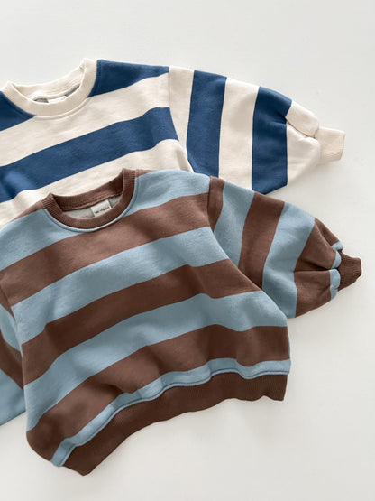 Toddler W25 Oversized Brushed Cotton Stripe Sweatshirt (1-6y) - Sky Brown