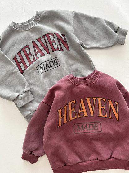 Kids Adult 'HEAVEN' Garment Dyed Long Sleeve Brushed Cotton Sweatshirt (2-7y, Adult) - 2 Colors