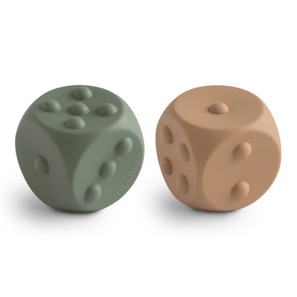 Mushie Dice Press Toy 2-Pack (Dried Thyme/Natural)