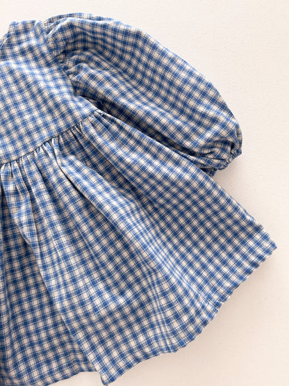 Kids F26 Plaid Bubble Sleeve Dress (1-7y) - Blue