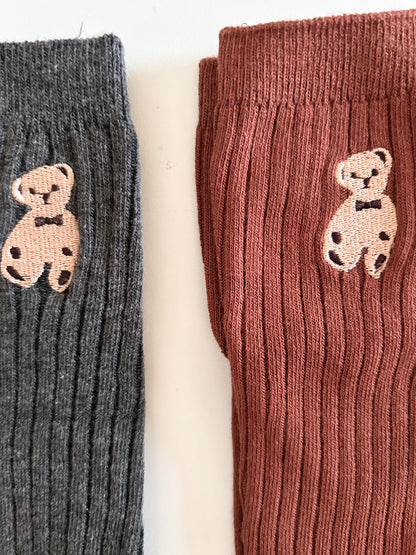 Toddler Bear Embroidery Knee Socks (1-6y) - 4 Colors