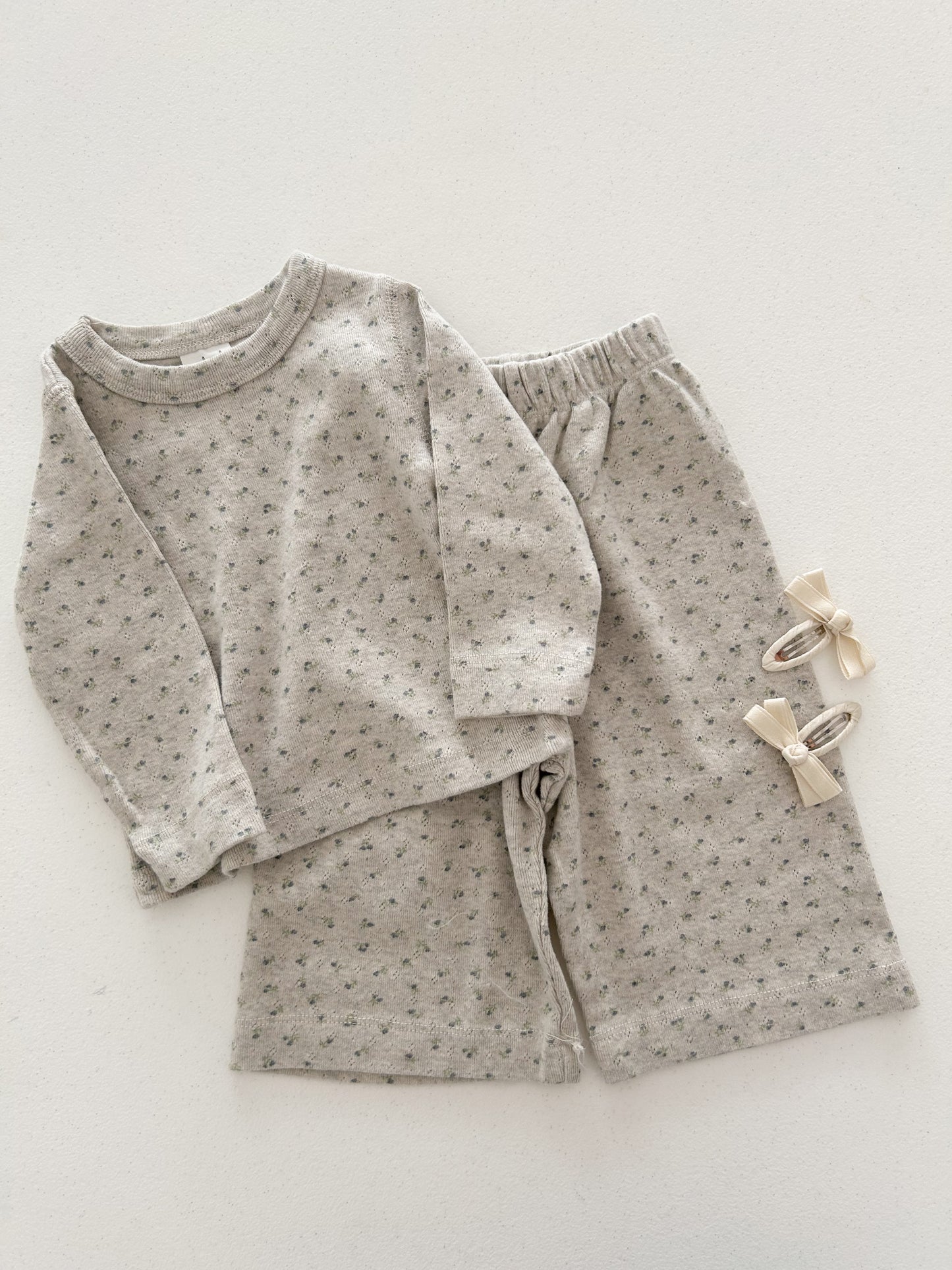 Toddler Mel SP26 Floral Pointelle Long Sleeve Tee and Wide Pants Set (1-8y) - 2 Colors - AT NOON STORE