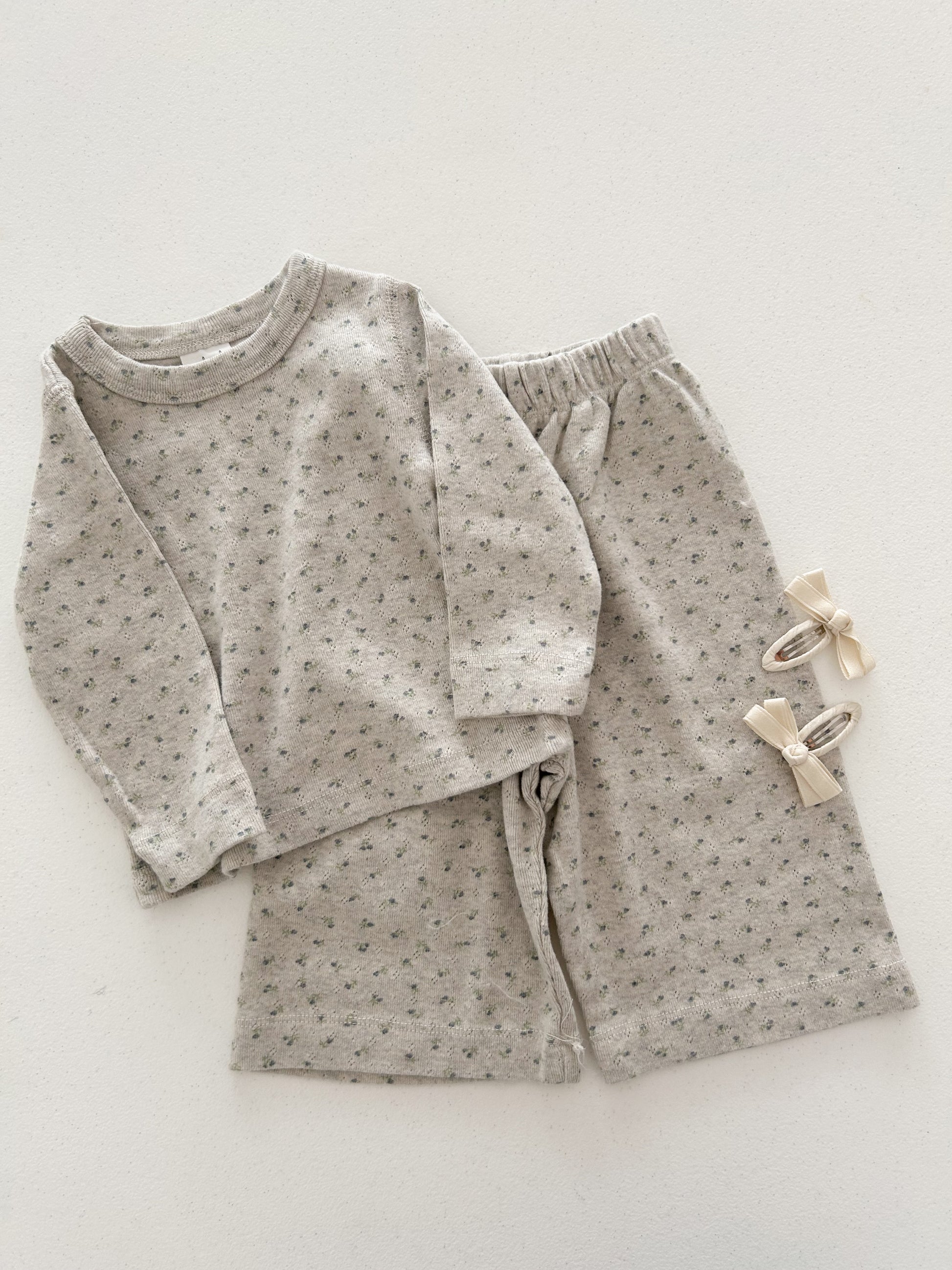 Toddler Mel SP26 Floral Pointelle Long Sleeve Tee and Wide Pants Set (1-8y) - 2 Colors - AT NOON STORE