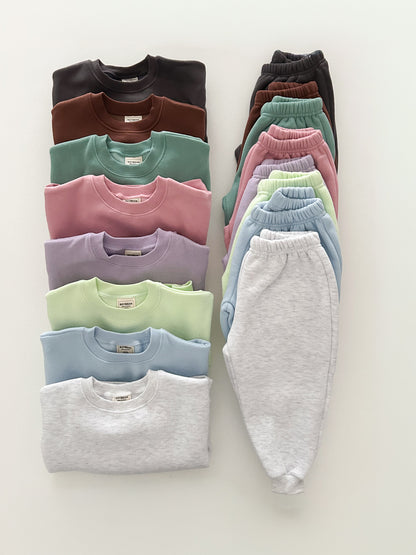 Kids Soy W25 Warm Brushed Cotton Sweatshirt and Jogger Pants Set (1-6y) - 8Colors