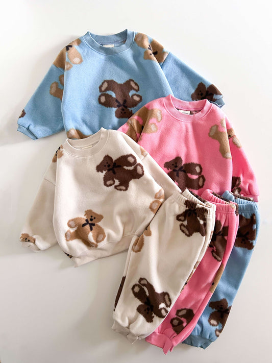 Kids Soy W24 Warm Fleece Teddy Bear Sweatshirt and Jogger Pants Set (1-6y) - 3 Colors - AT NOON STORE