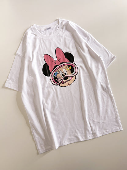 Adult Disney Mickey / Minnie Goggle Oversized Short Sleeve Top - Ivory - AT NOON STORE