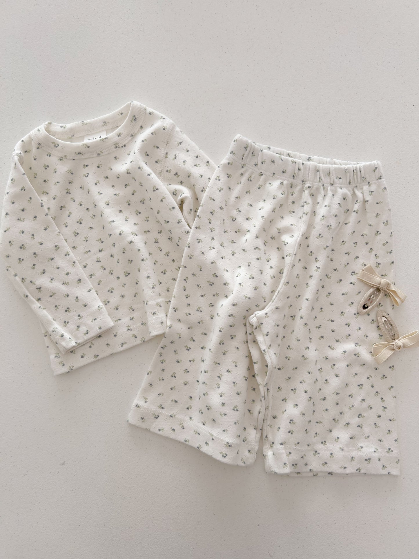Toddler Mel SP26 Floral Pointelle Long Sleeve Tee and Wide Pants Set (1-8y) - 2 Colors - AT NOON STORE