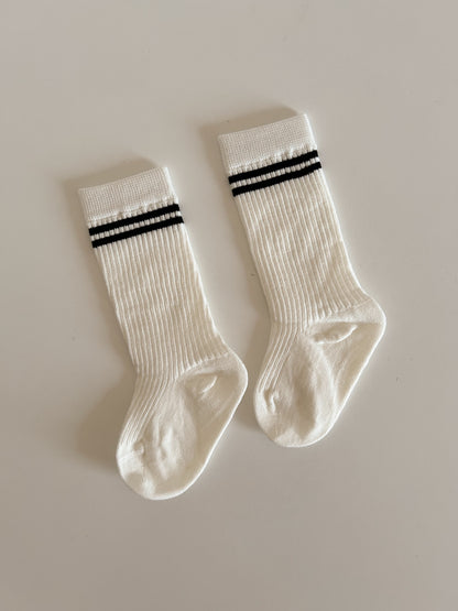 Baby Toddler Double Line Knee Socks (0-8y) - Black Line