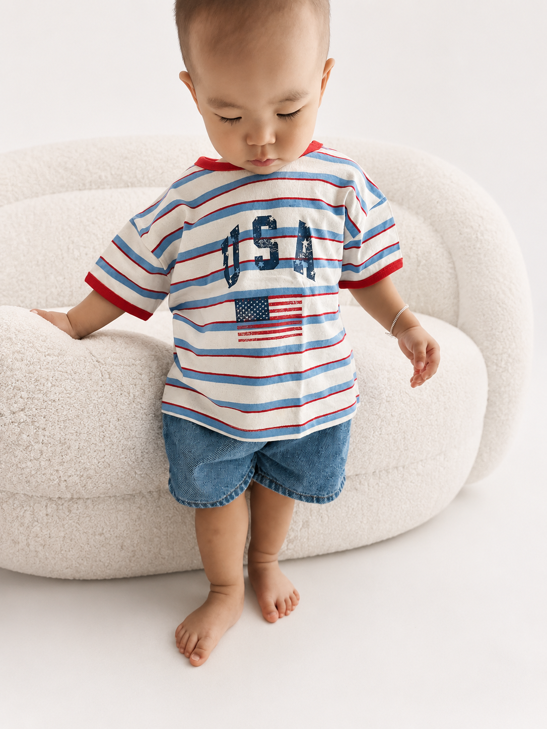 [Pre-Order] At Noon Kids Oversized USA Print Stripe T-Shirt (6m-8y) - 2 Colors