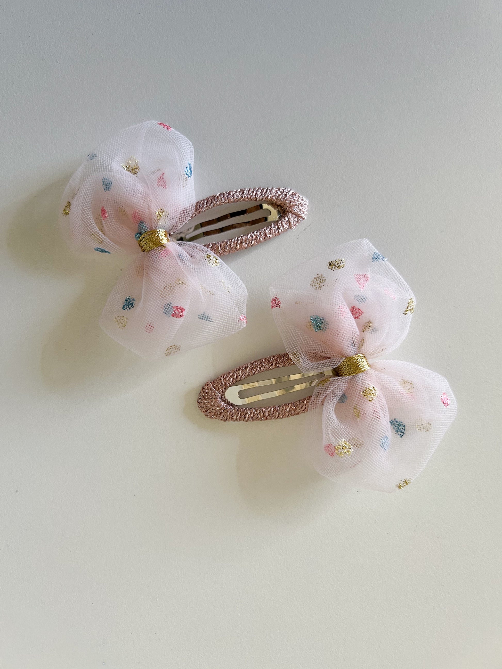 Girls Polka Dot Lace Bow Hair Clips (2pk) - 2 Colors - AT NOON STORE