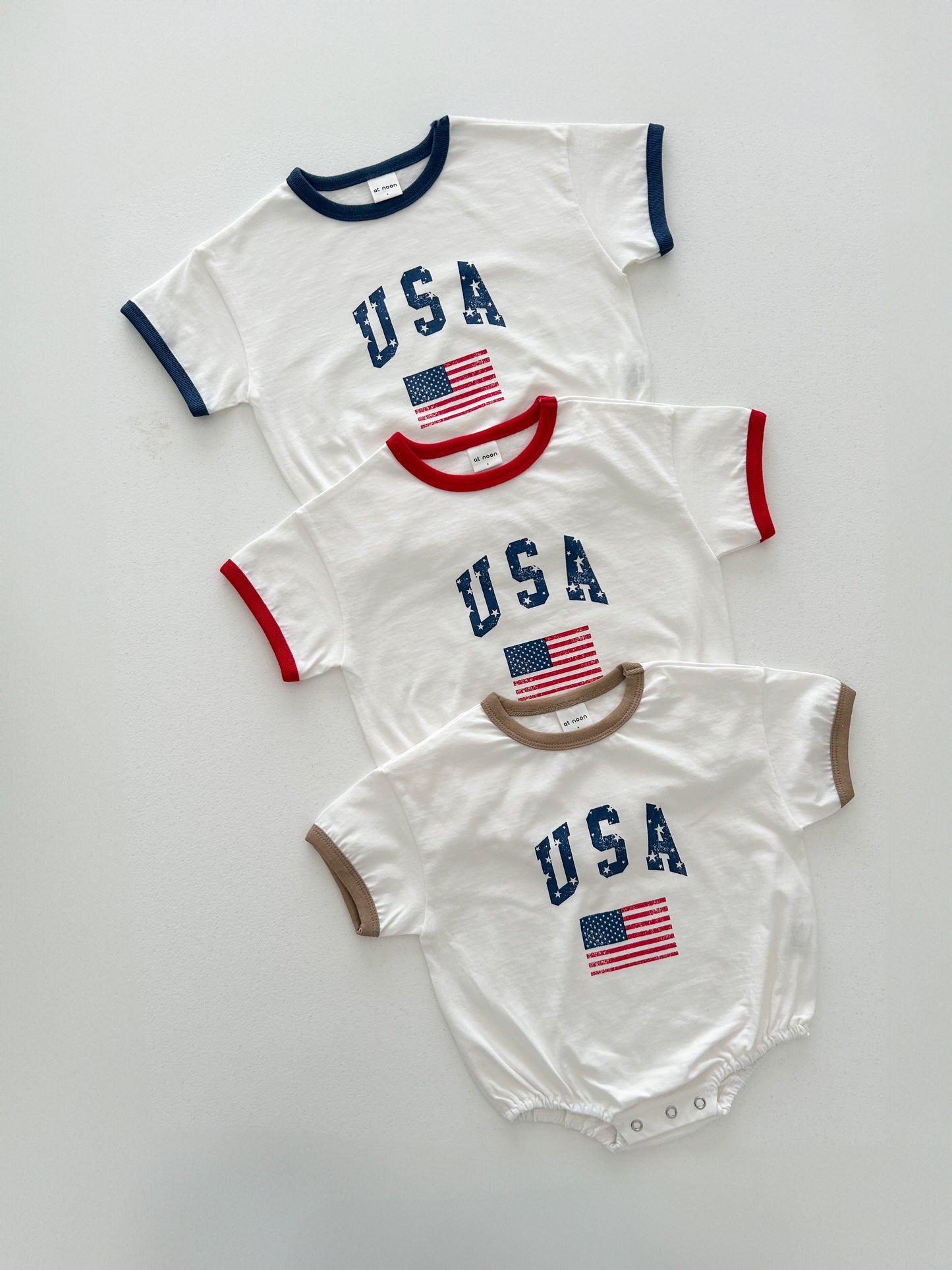 [At Noon Original Design] Baby Vintage Print USA Ringer T-shirt Romper (3-18m) - 3 Colors