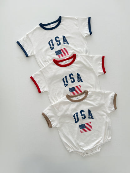 [At Noon Original Design] Baby Vintage Print USA Ringer T-shirt Romper (3-18m) - 3 Colors