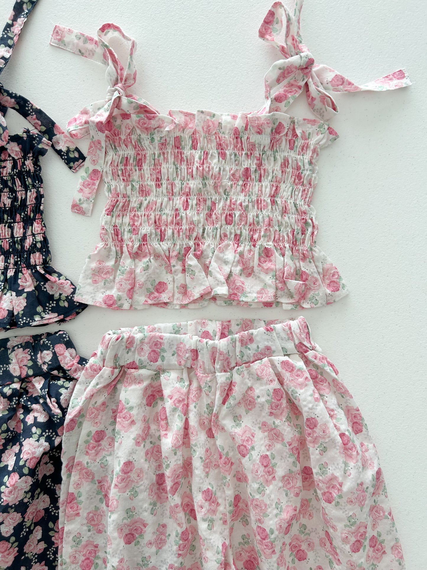 Baby Toddler Bella SS25 Floral Tie Shoulder Smocked Top and Wide Pants Set (1-4y) - 2 Colors