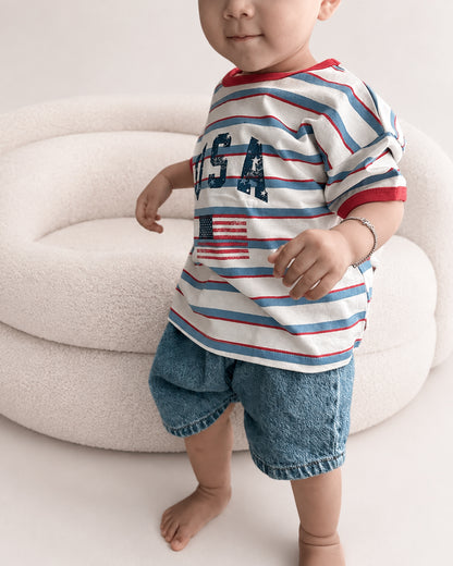 [Pre-Order] At Noon Kids Oversized USA Print Stripe T-Shirt (6m-8y) - 2 Colors