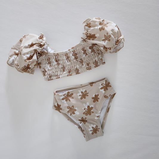 Girl's Sleeved Bikini | Tan Floral (0-5y) - AT NOON STORE