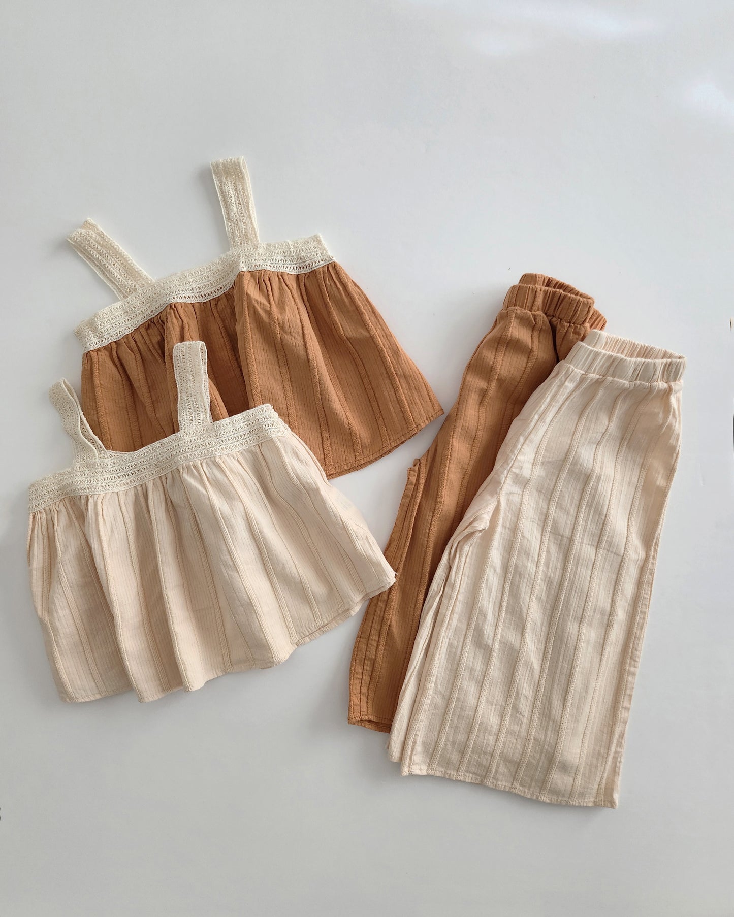 Girls Lace Straps Top and and Pants Set (2-5y) - Camel - AT NOON STORE