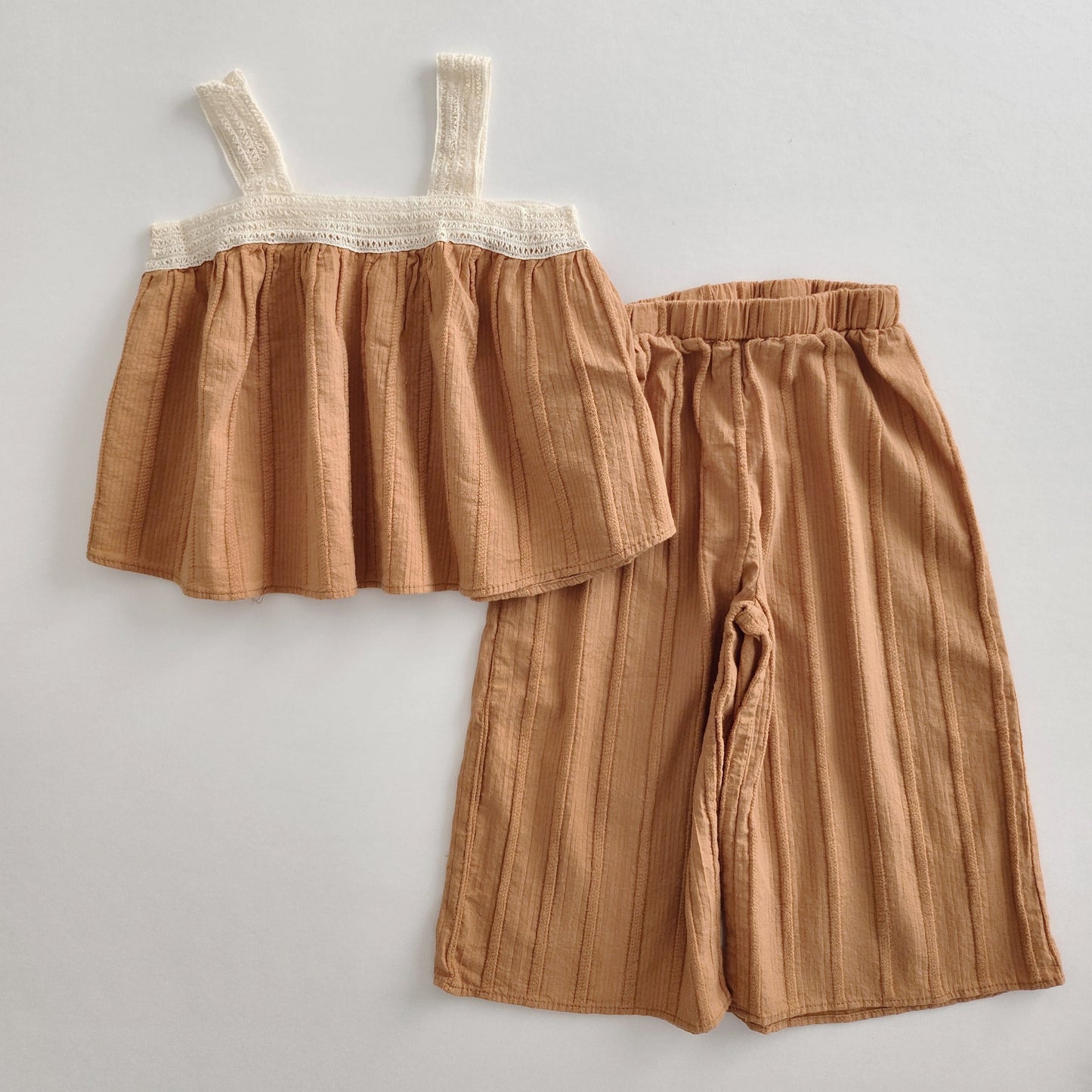 Girls Lace Straps Top and and Pants Set (2-5y) - Camel - AT NOON STORE