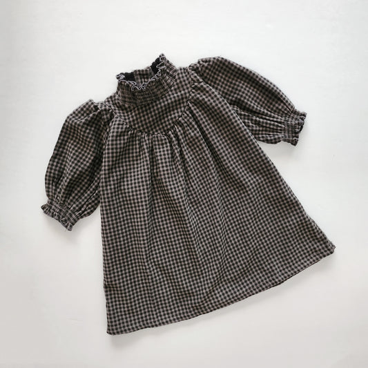 Girls Nunu Fleece-Lined Gingham Corduroy Dress (1-6y) -Grey - AT NOON STORE