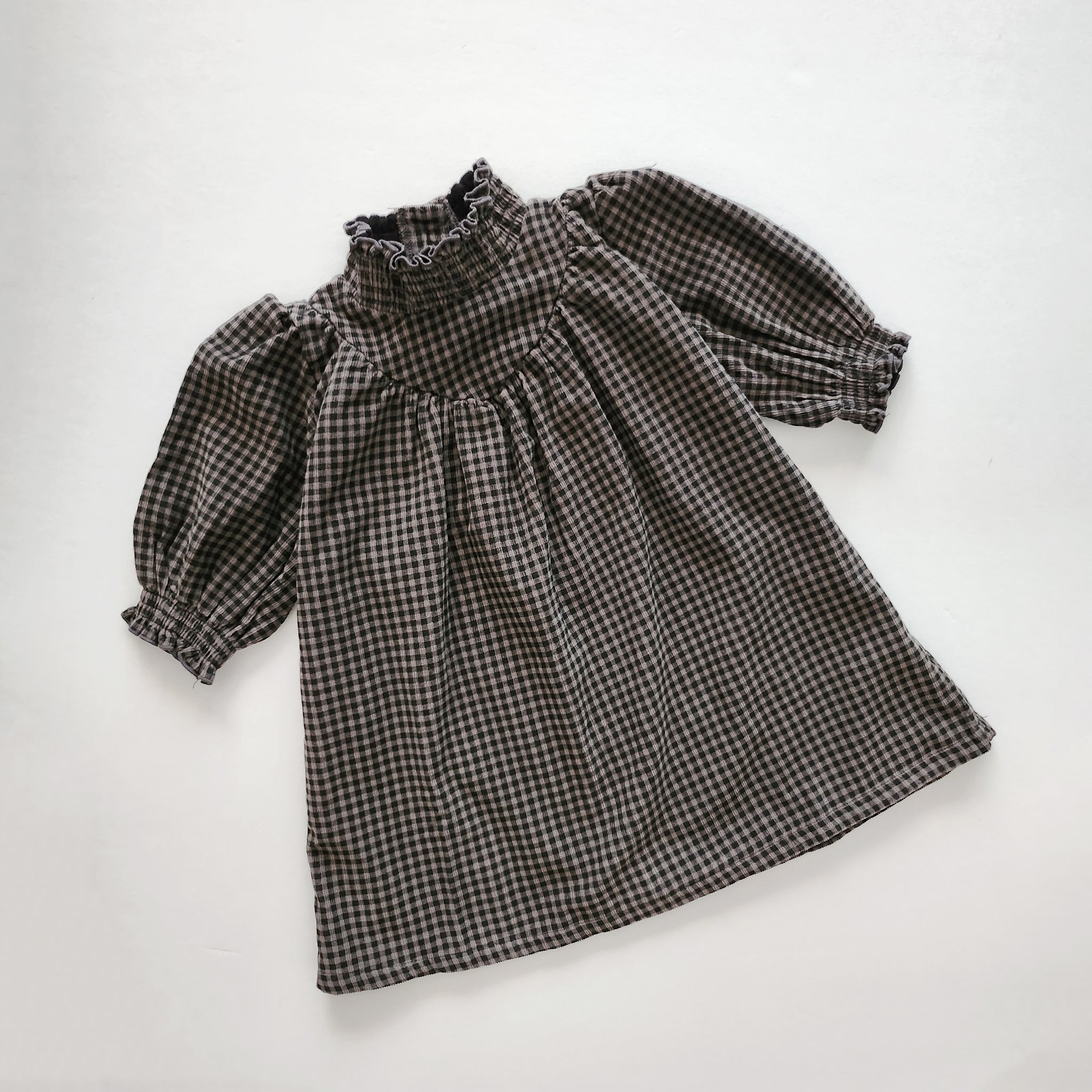 Girls Nunu Fleece-Lined Gingham Corduroy Dress (1-6y) -Grey