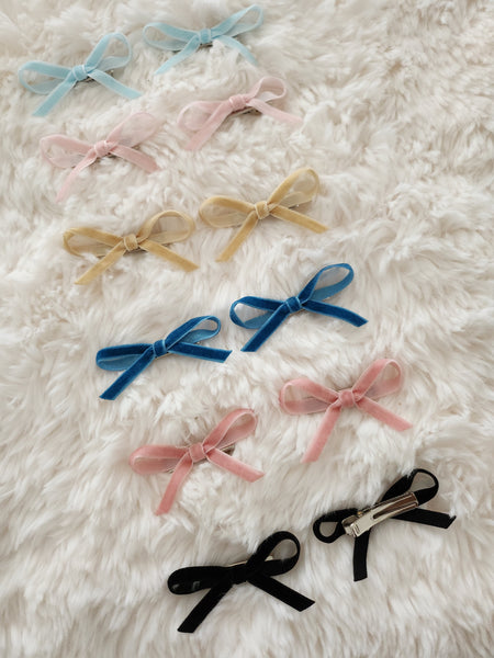 Girls Mini Velvet Bow 2PK Hair Clips - 6 Colors