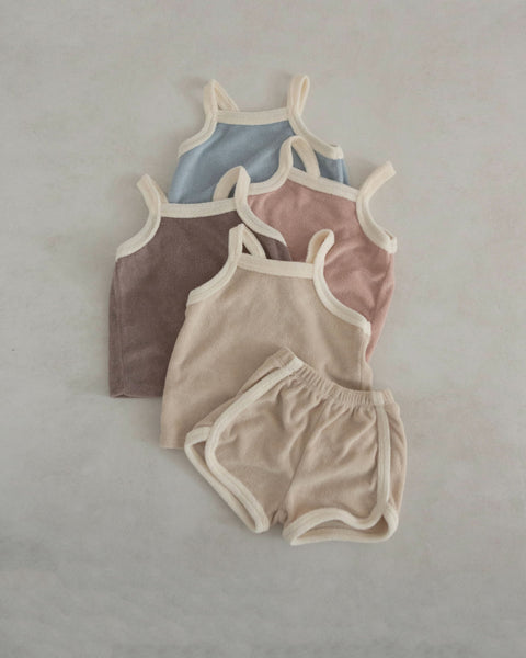 Toddler Contrast Trim Terry Cloth Cami and Shorts Set (3m-5y)- Brown