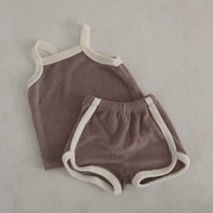 Toddler Contrast Trim Terry Cloth Cami and Shorts Set (3m-5y)- Brown