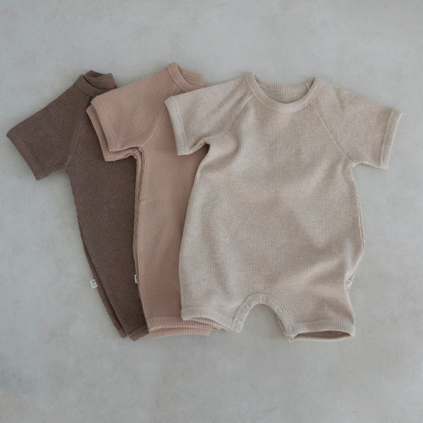 Baby Waffle Short Sleeve Romper (3-18m)- 3 Colors