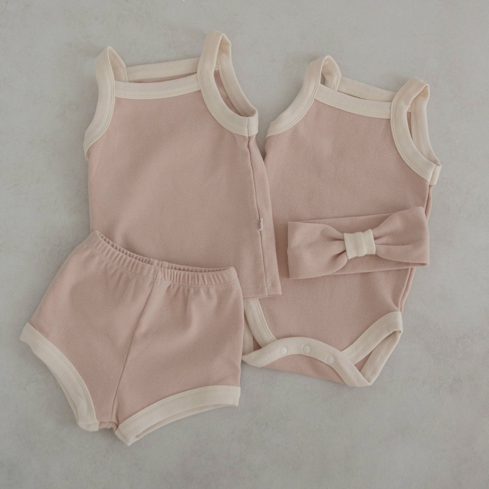 Baby Contrast Trim Cami Bodysuit (3-18m)- Pink - AT NOON STORE