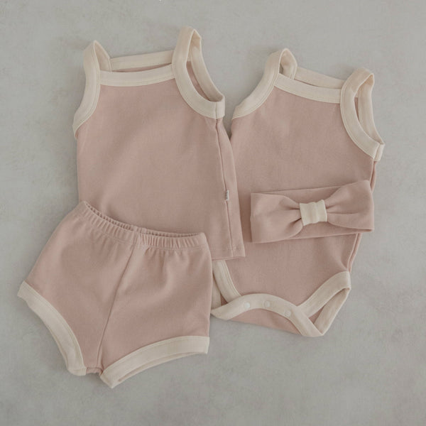 Baby Contrast Trim Cami Bodysuit (3-18m)- Pink