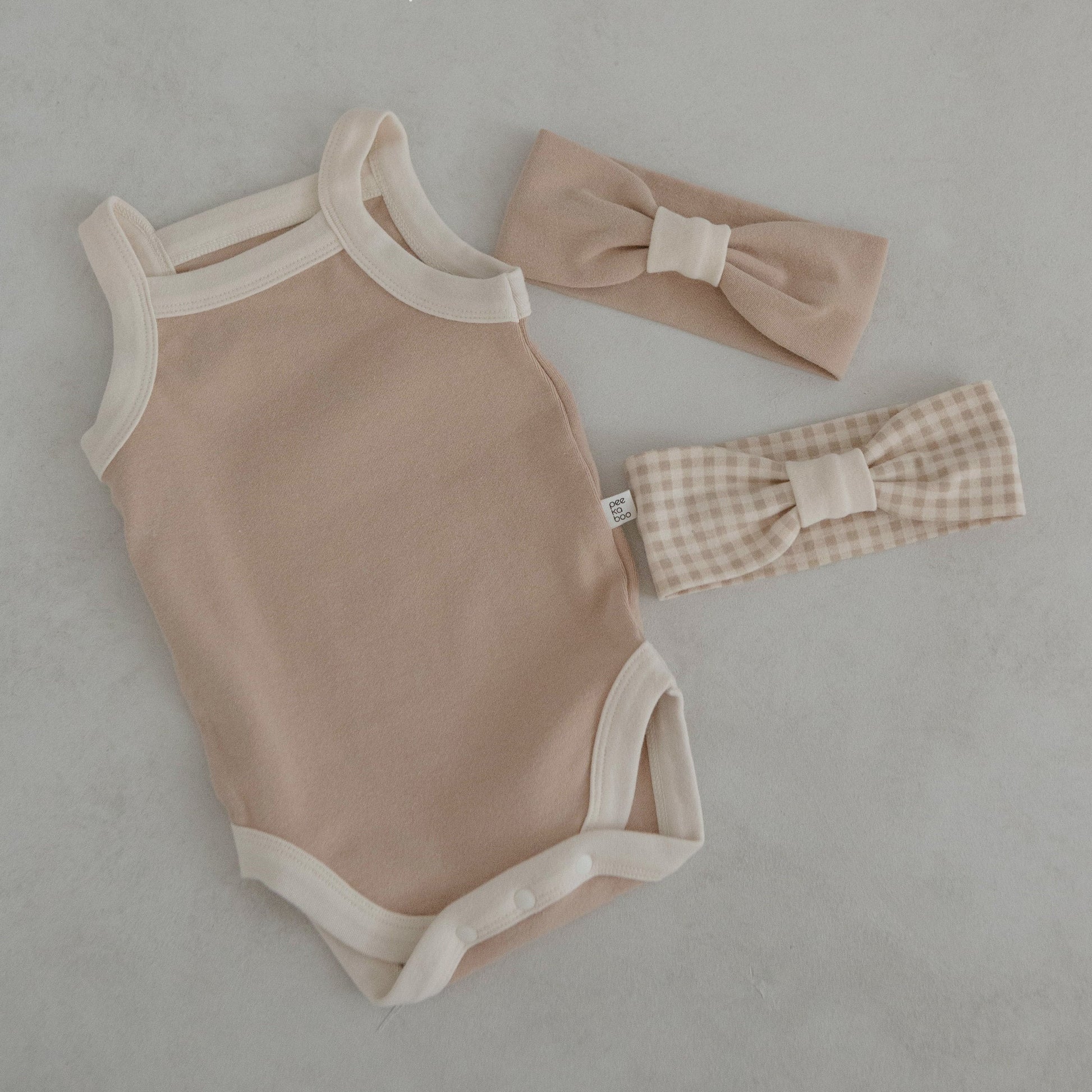 Baby Contrast Trim Cami Bodysuit (3-18m)- Beige - AT NOON STORE