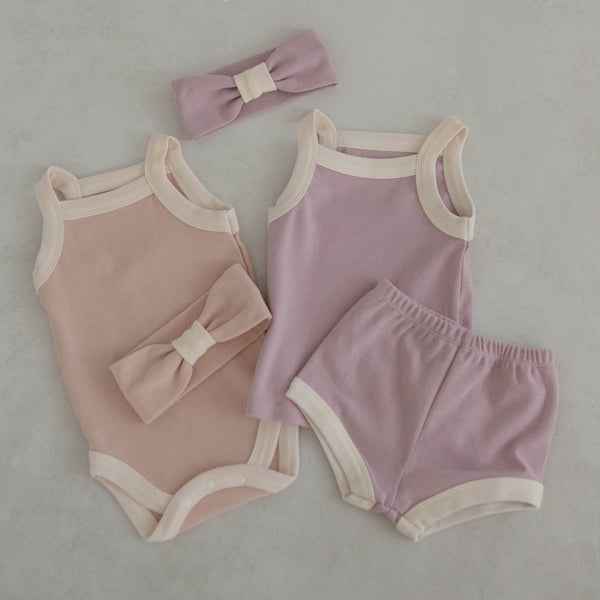 Baby Contrast Trim Cami Bodysuit  (3-18m)- Lavender